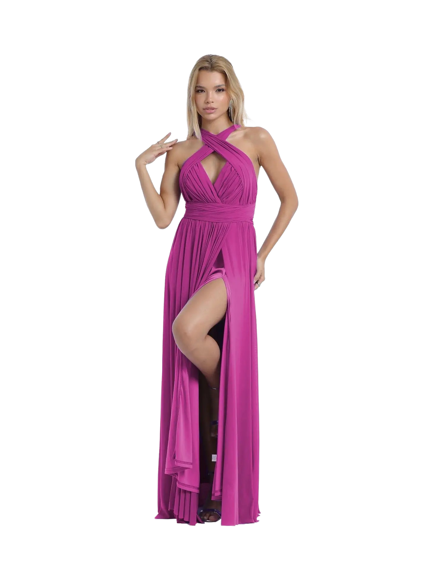 vestido convertible con abertura,