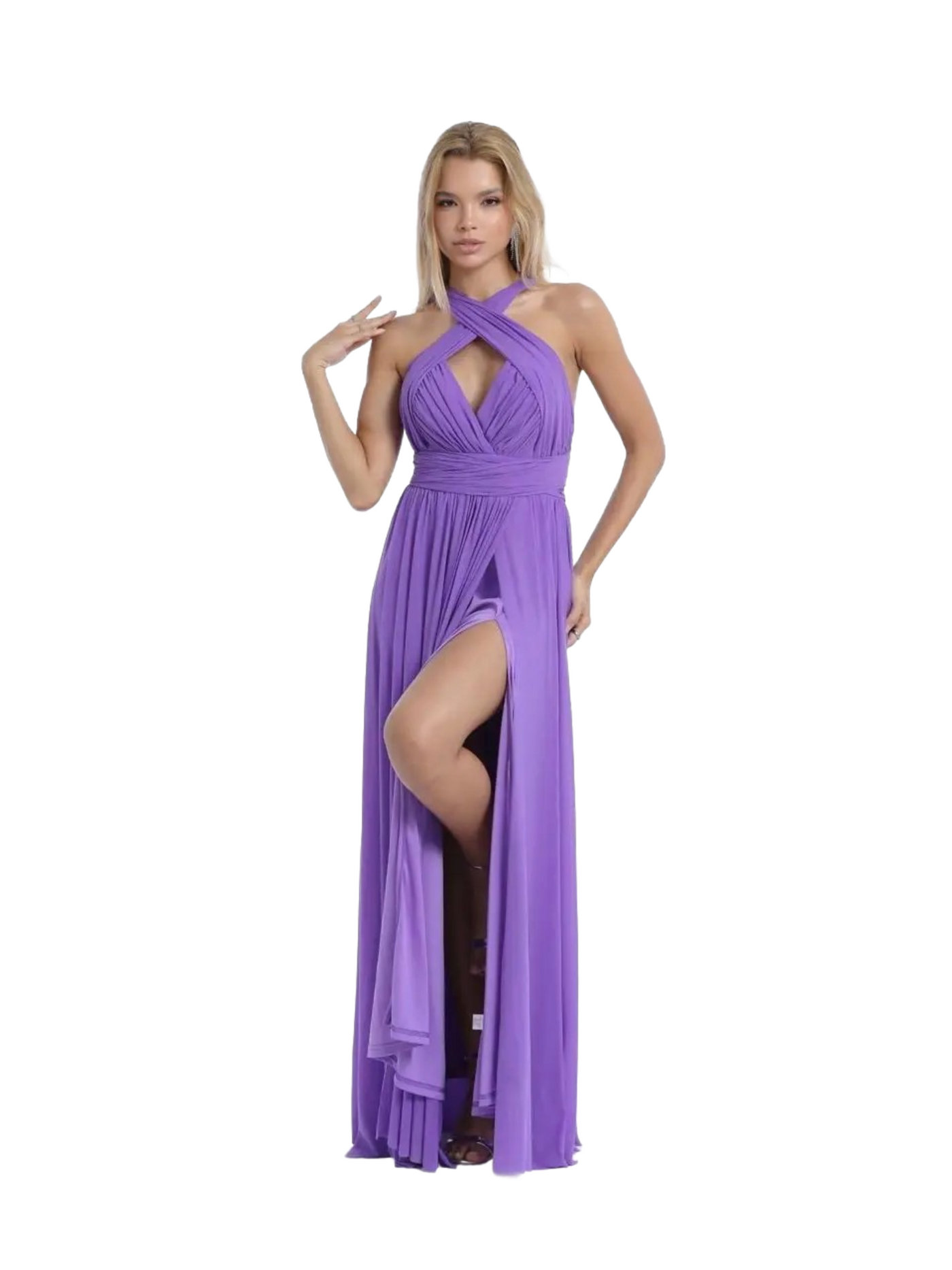 vestido convertible con abertura,