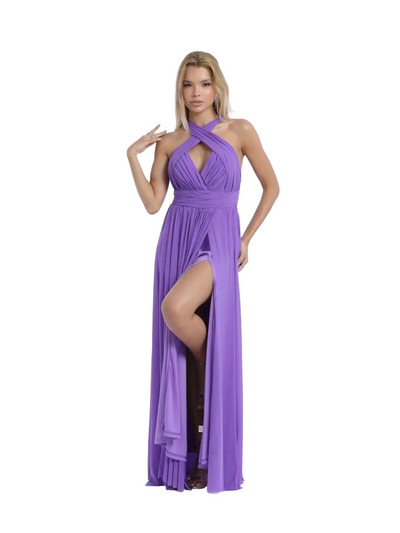 vestido convertible con abertura,