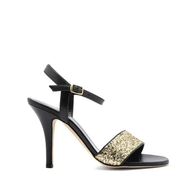 Sandalia Julia Napa Negra Brillo Oro 100mm