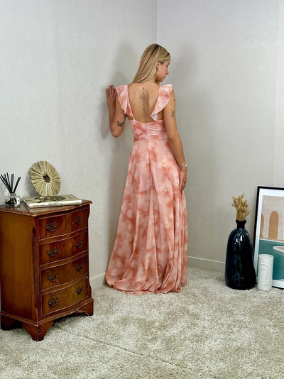 Vestido largo estilo tie-dye con volantes elegantes
