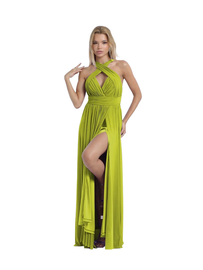 vestido convertible con abertura,