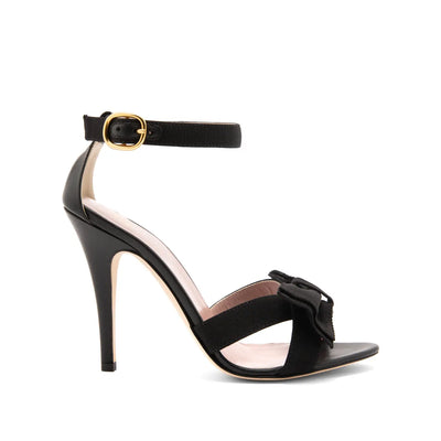 Sandalia Greta Lazo Gros Grain Negro Napa Negro 100mm