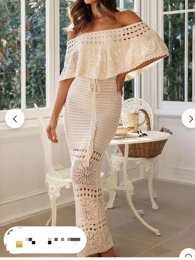vestido largo tipo jersey sin tirantes