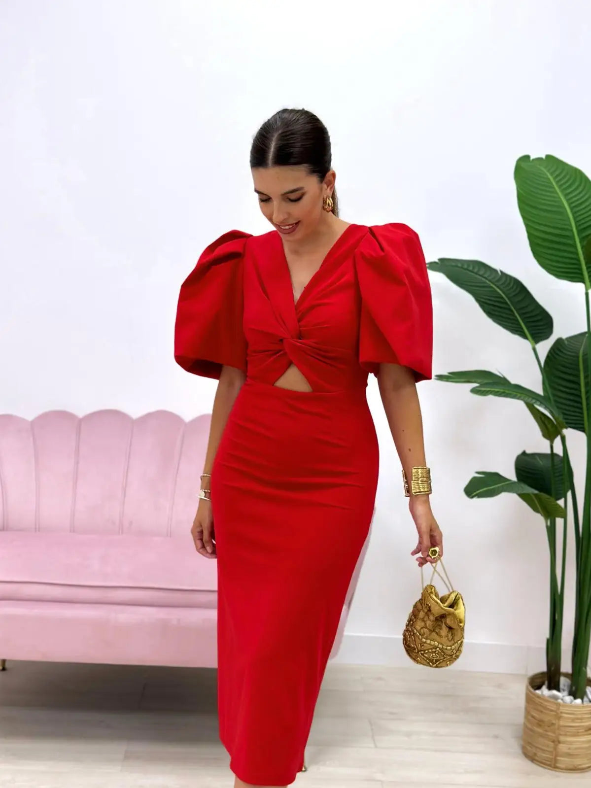 Vestido midi liso