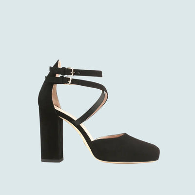ZAPATO TERCIOPELO NEGRO CON CORREAS CRUZADAS DE SATÉN
