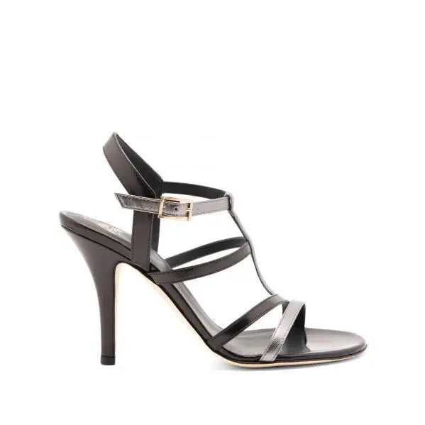 Sandalia Petra Capretto Negro Napa Plata 100mm