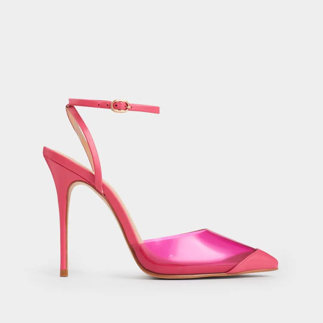 Zapato Stilettos Ariel rosa de piel con vinilo.