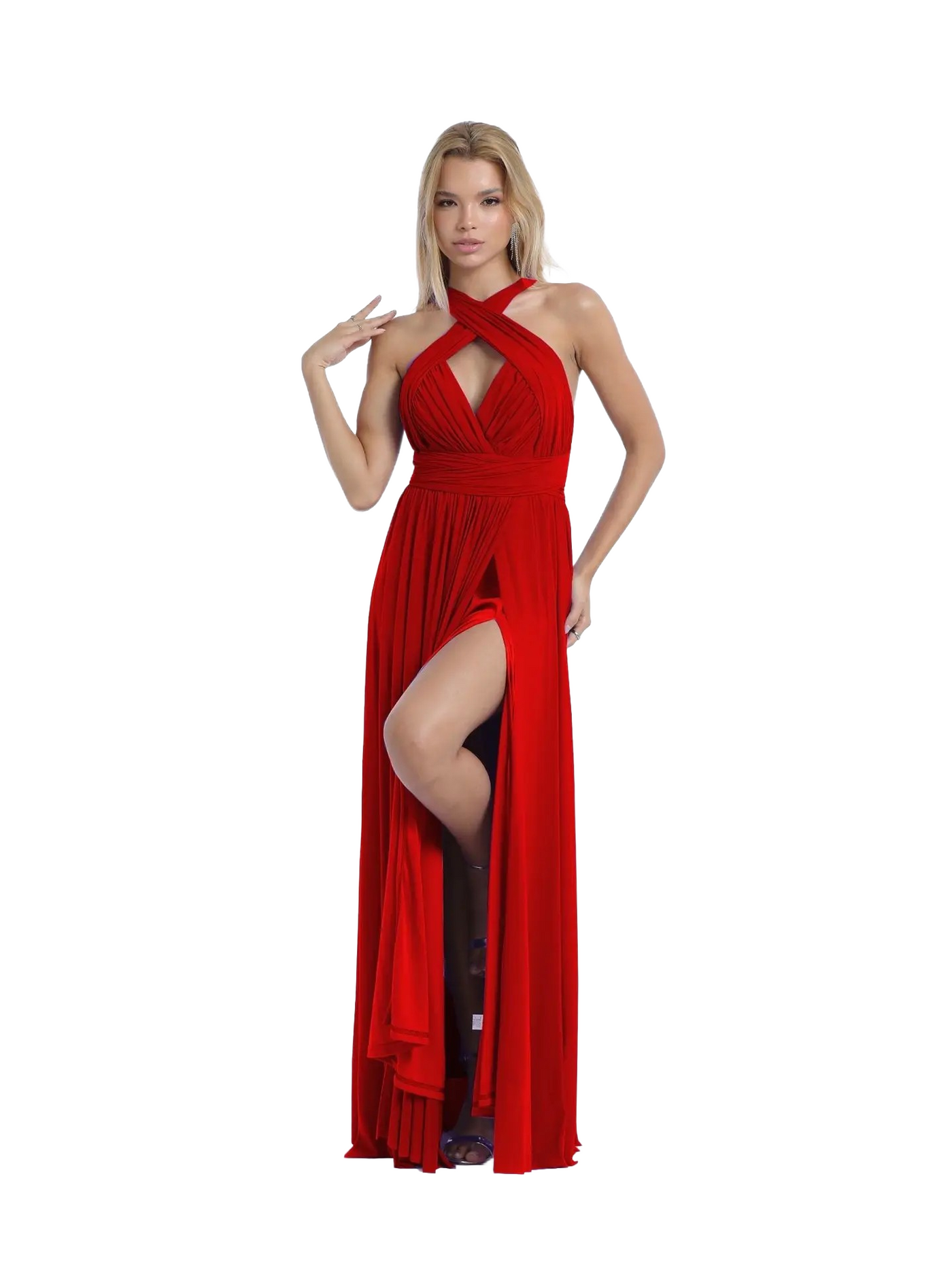 vestido convertible con abertura,