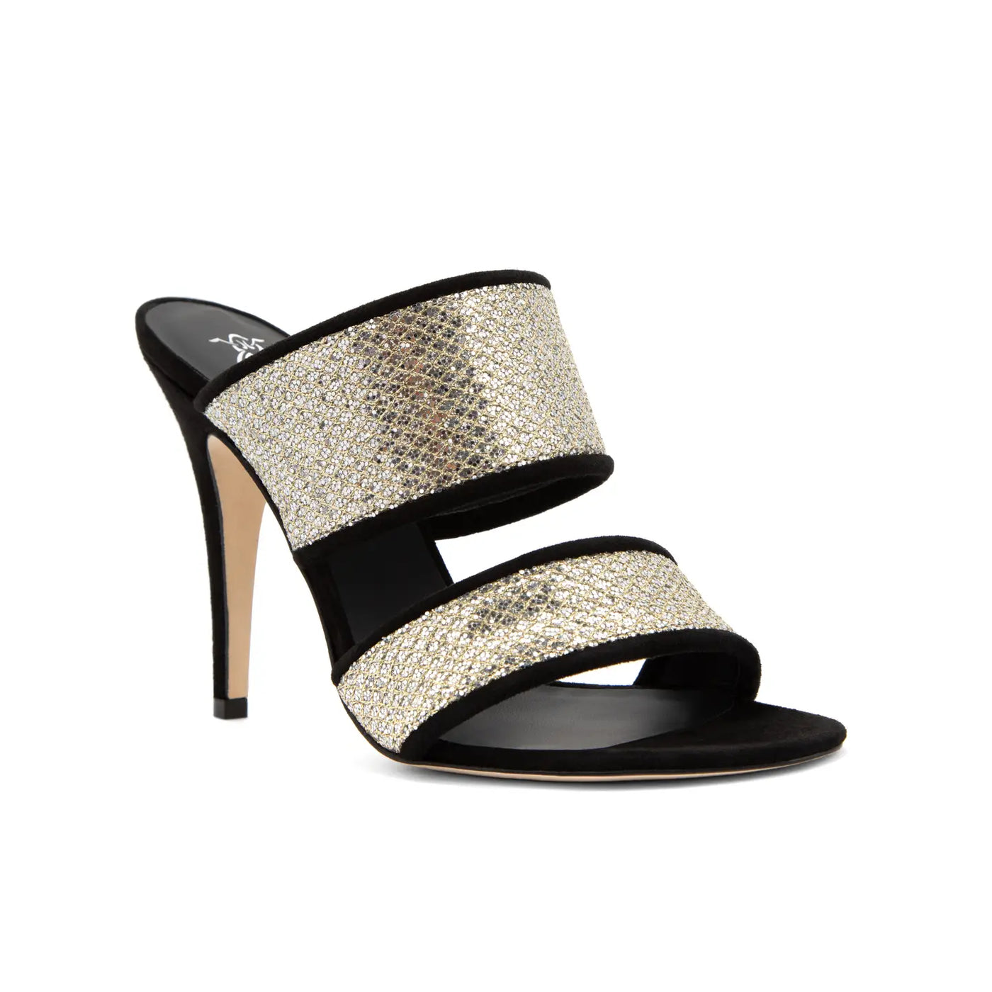 Sandalia Mery Tejido Oro Plata Gamuza Negro 110mm