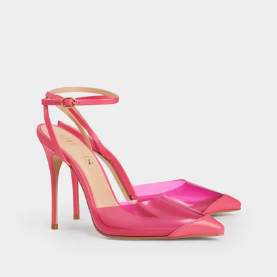 Zapato Stilettos Ariel rosa de piel con vinilo.
