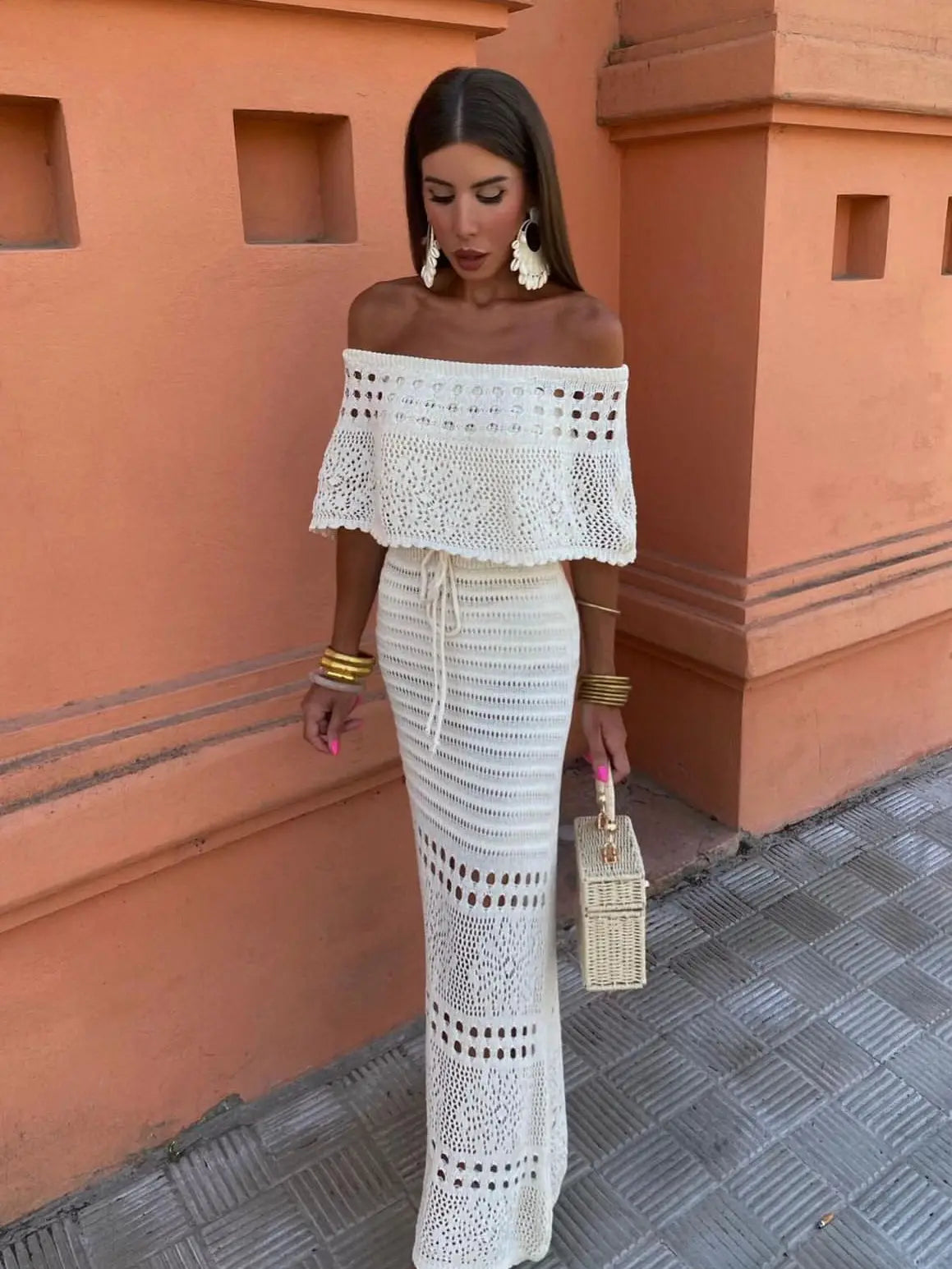 vestido largo tipo jersey sin tirantes