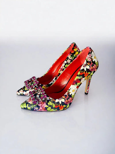 Estampado floral multicolor en piel con adorno Tacones de aguja