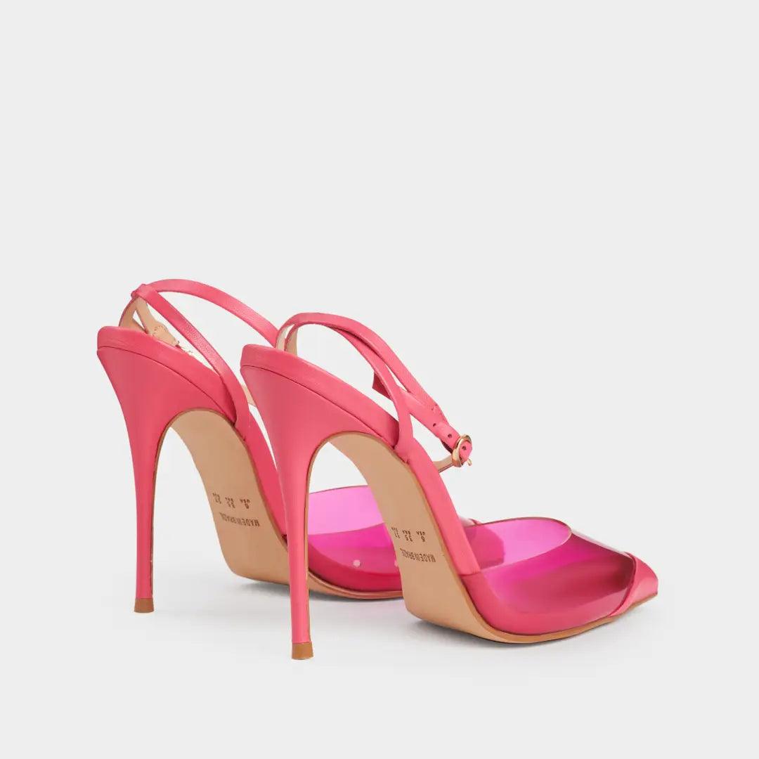 Zapato Stilettos Ariel rosa de piel con vinilo.