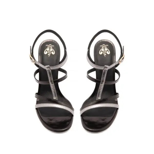 Sandalia Petra Capretto Negro Napa Plata 100mm