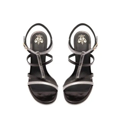 Sandalia Petra Capretto Negro Napa Plata 100mm