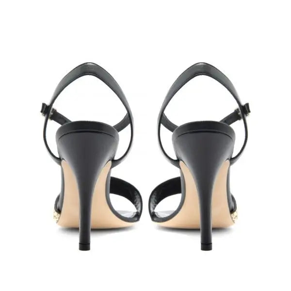 Sandalia Julia Napa Negra Brillo Oro 100mm