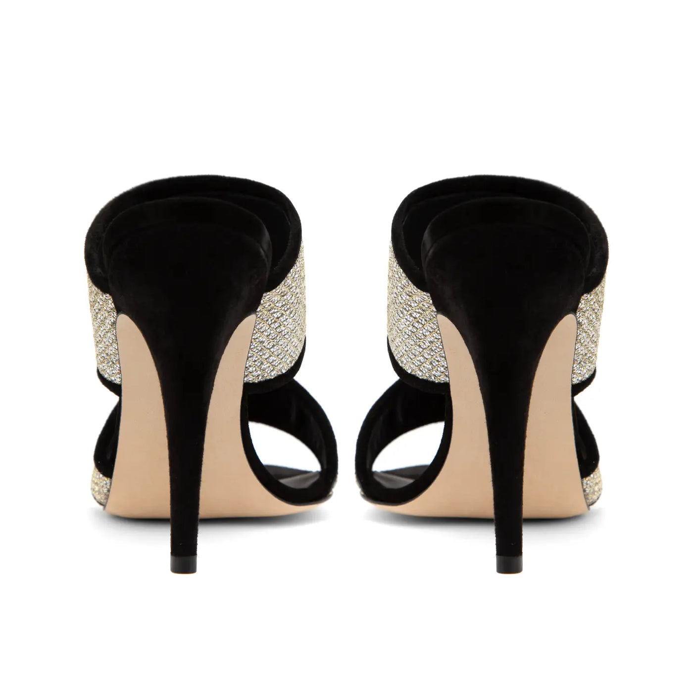 Sandalia Mery Tejido Oro Plata Gamuza Negro 110mm