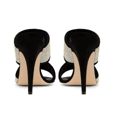 Sandalia Mery Tejido Oro Plata Gamuza Negro 110mm
