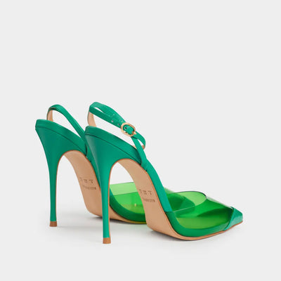 Zapatos Stilettos Ariel verdes de piel con vinilo.