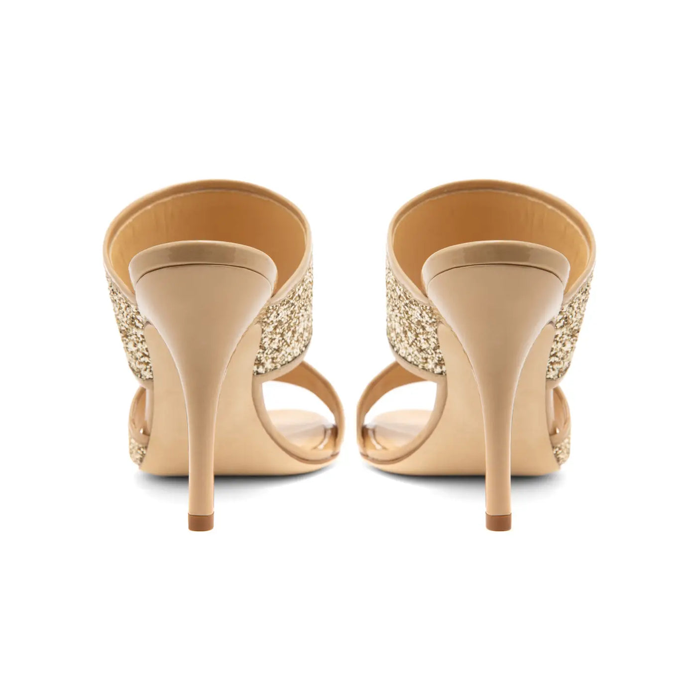 Sandalia Nicole Barniz Arena Brillo Oro 100mm