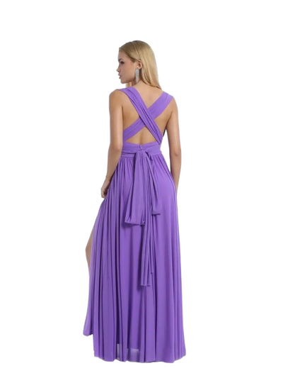 vestido convertible con abertura,