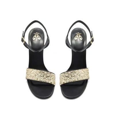 Sandalia Julia Napa Negra Brillo Oro 100mm