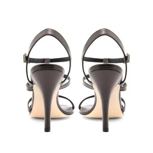 Sandalia Petra Capretto Negro Napa Plata 100mm