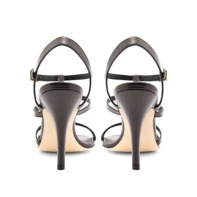 Sandalia Petra Capretto Negro Napa Plata 100mm