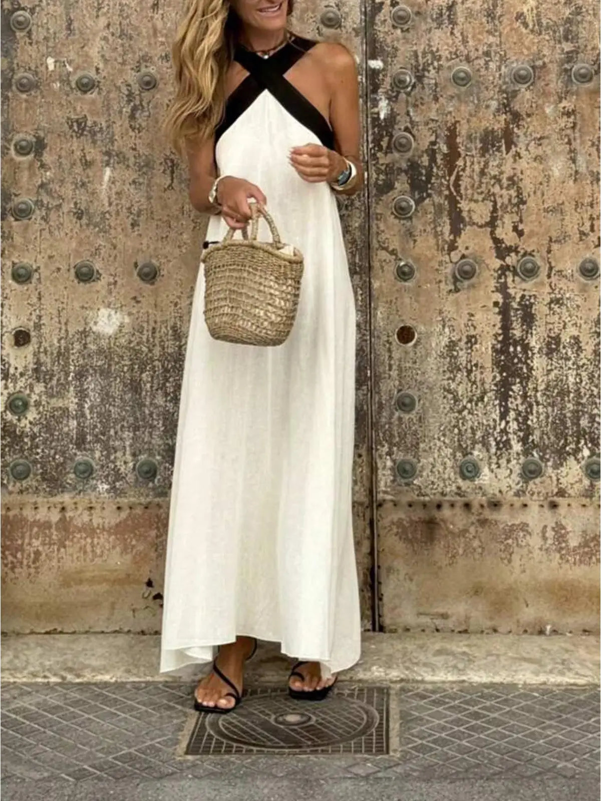 Vestido largo bicolor
