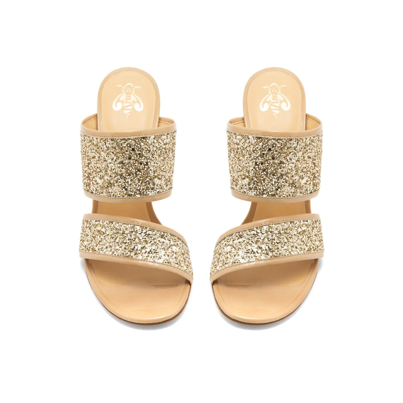 Sandalia Nicole Barniz Arena Brillo Oro 100mm