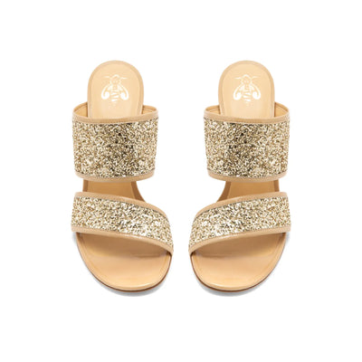 Sandalia Nicole Barniz Arena Brillo Oro 100mm