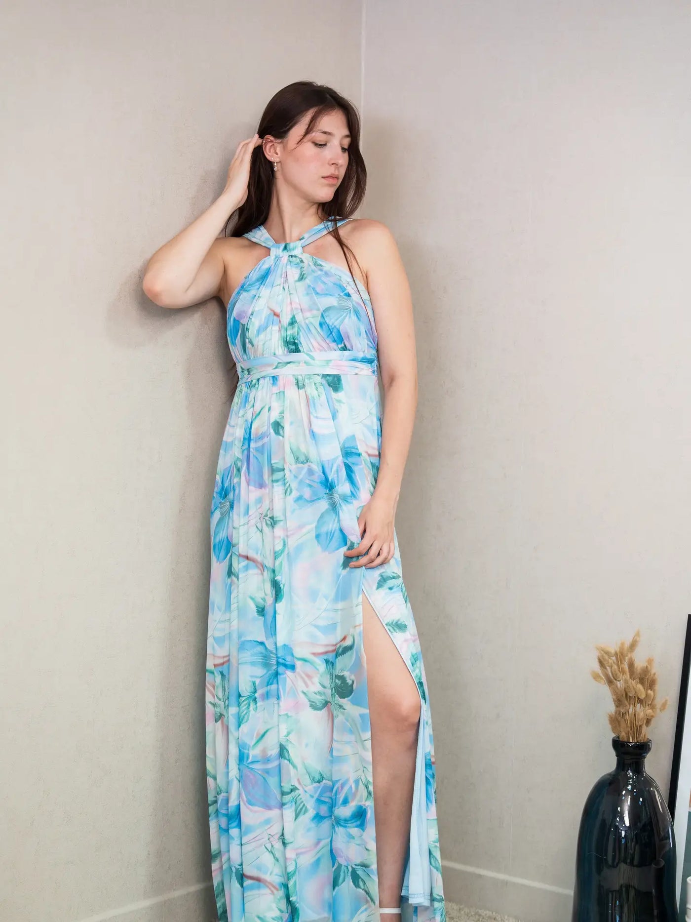 Vestido de ceremonia largo estampado con motivo floral
