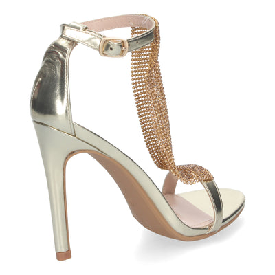 Sandalias de Fiesta con Tacón Alto Oro