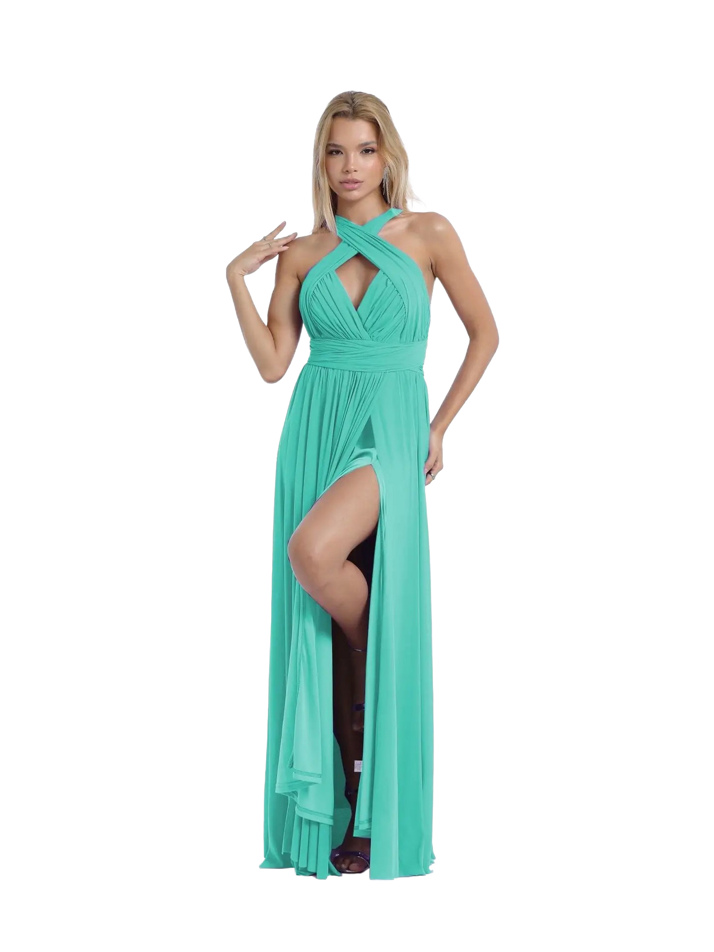 vestido convertible con abertura,