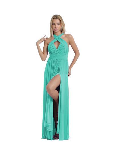 vestido convertible con abertura,