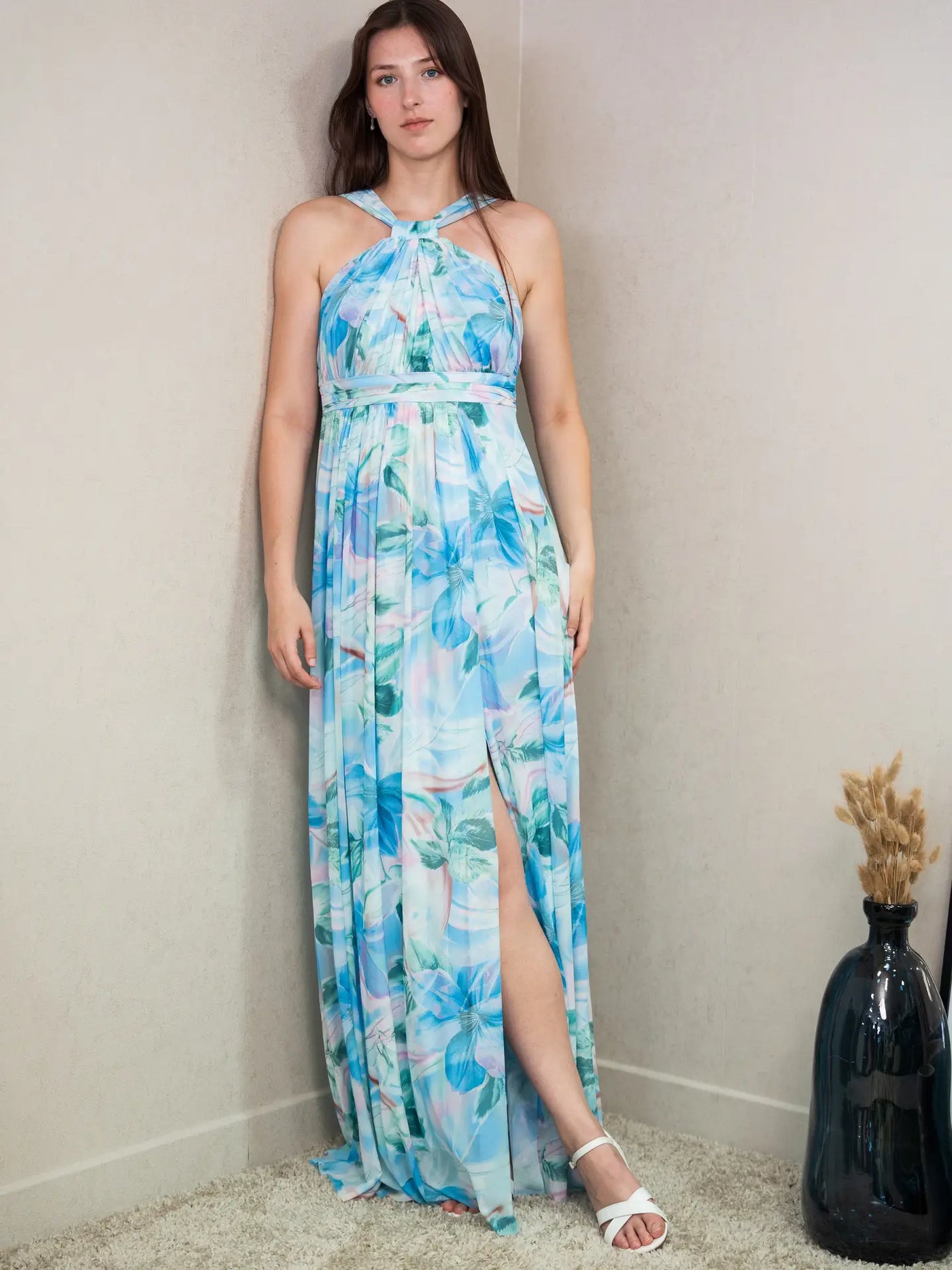 Vestido de ceremonia largo estampado con motivo floral