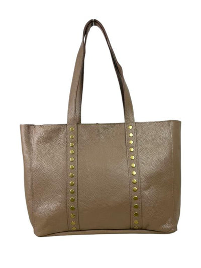 Amplio Bolso de Piel Italiana con Tachuelas Decorativas y Cierre de Cremallera