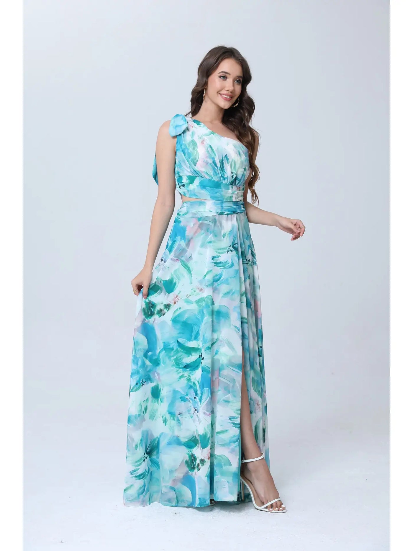 Vestido largo asimétrico estampado floral