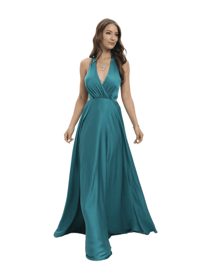 Vestido de noche largo en V