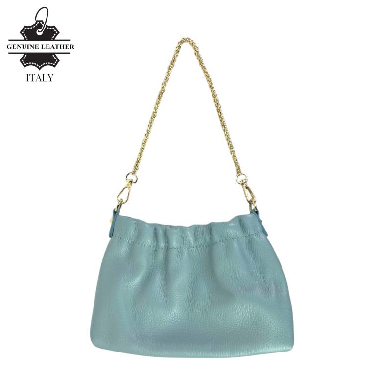 Bolso de Mano en Piel Italiana con Asa Corta Extraíble Tipo Cadena y Tira Bandolera