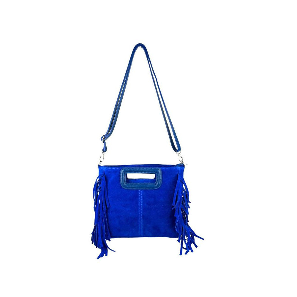 Bolso Bandolera en Piel de Serraje con Flecos Laterales y Gran Calidad Mujer