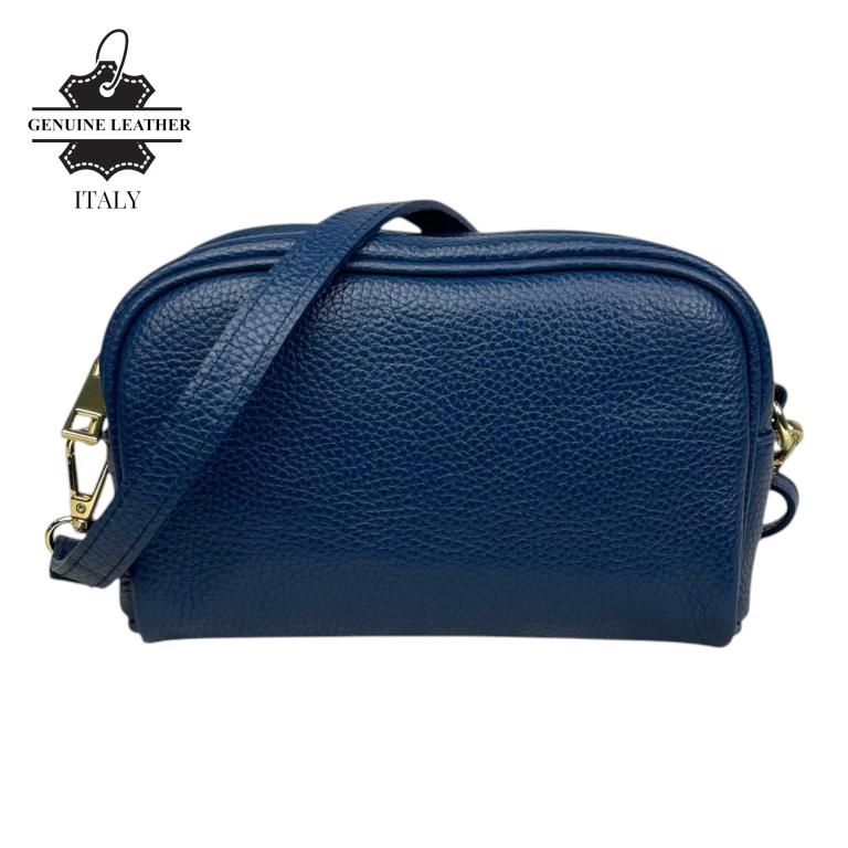 Bolso Bandolera en Piel Italiana con Bolsillo Frontal con Flecos y Cierre de Cremallera
