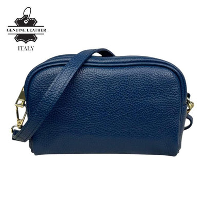 Bolso Bandolera en Piel Italiana con Bolsillo Frontal con Flecos y Cierre de Cremallera