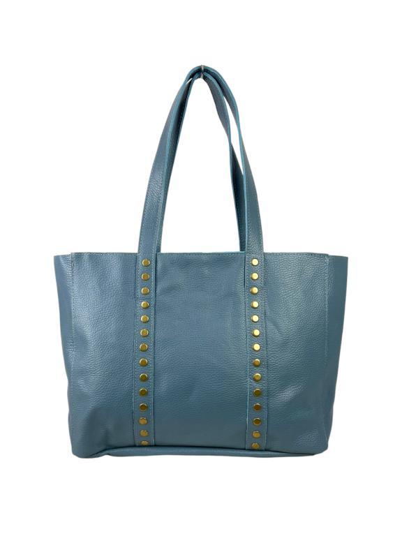 Amplio Bolso de Piel Italiana con Tachuelas Decorativas y Cierre de Cremallera