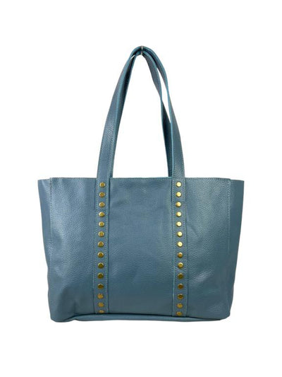 Amplio Bolso de Piel Italiana con Tachuelas Decorativas y Cierre de Cremallera