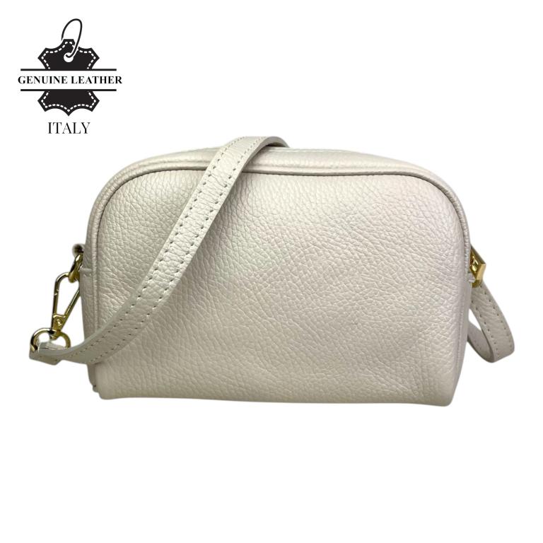 Bolso Bandolera en Piel Italiana con Bolsillo Frontal con Flecos y Cierre de Cremallera