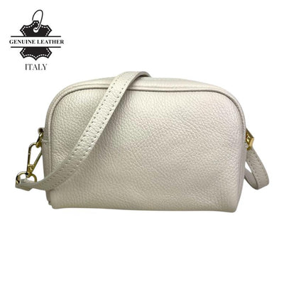 Bolso Bandolera en Piel Italiana con Bolsillo Frontal con Flecos y Cierre de Cremallera