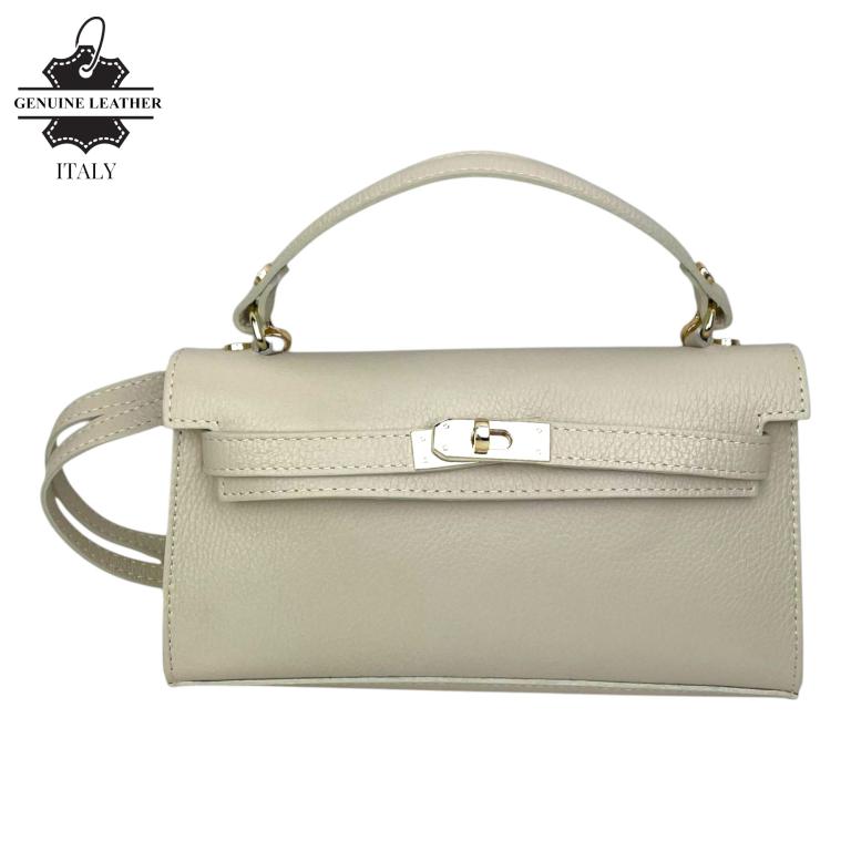 Bolso de Mano en Piel Italiana para Mujer con Asa Corta, Tira Bandolera y Solapa de Giro