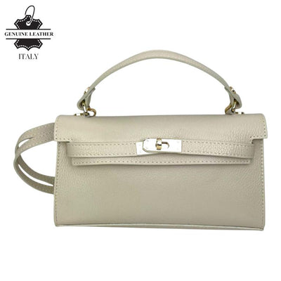 Bolso de Mano en Piel Italiana para Mujer con Asa Corta, Tira Bandolera y Solapa de Giro